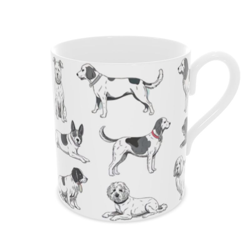 Black and White Dogs Fine China Mug - Sleek Monochrome Cup