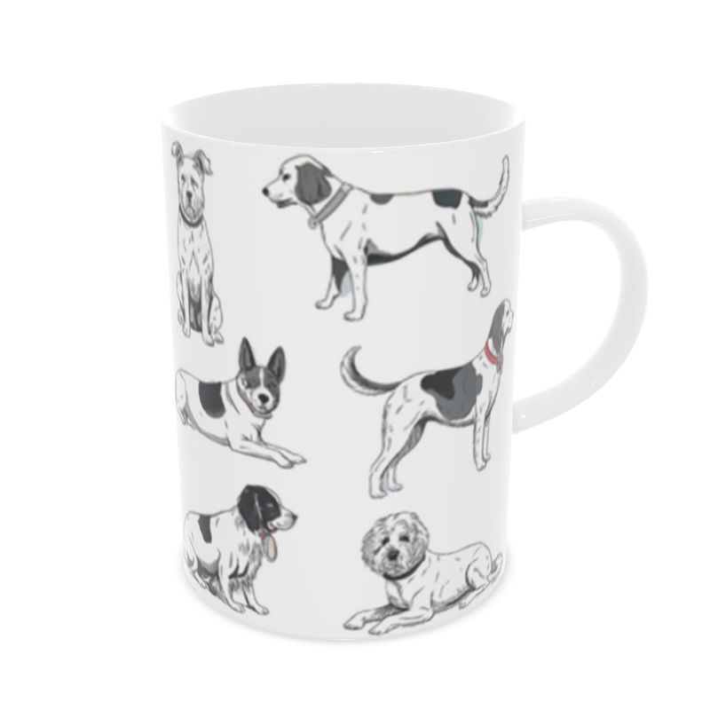 Black and White Dogs Fine China Mug - Sleek Monochrome Cup