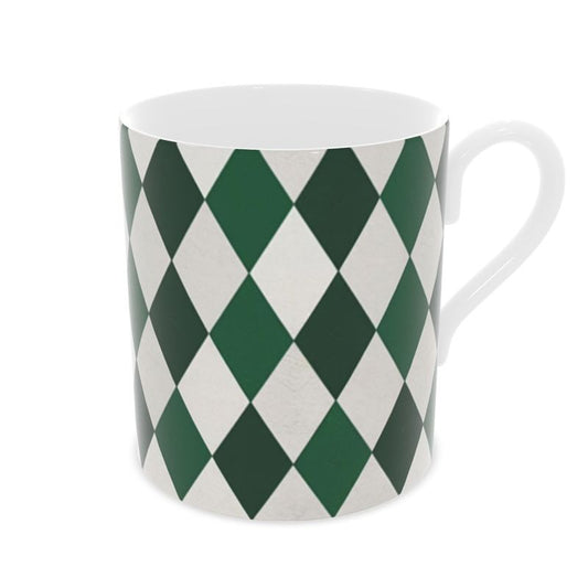 Luxurious Emerald Green Harlequin Fine Bone China Mug - Designer Tea Cup