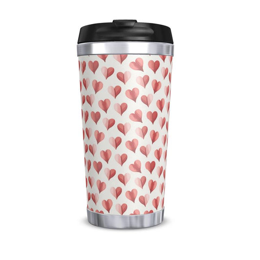 Unique Multicoloured Hearts Travel Mug - Stylish Gift for Travelers