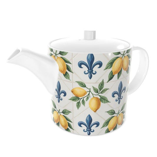Elegant Fine Bone China Tea Pot with Mediterranean Lemon Design