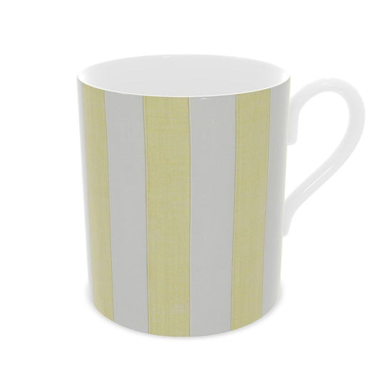 Chic Yellow and White Striped Mug - Elegant Fine Bone China Cup