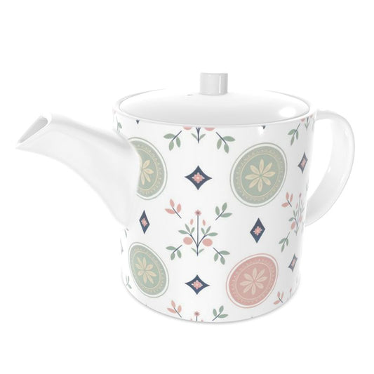 Fine Bone China Tea Pot with Pink and Green Vintage Design