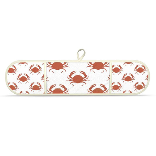 Coastal Crab Design Double Oven Mitts in Vibrant Orange