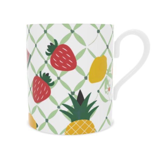 Botanical Fruit Design Fine Bone China Mug - Strawberry Pineapple Lemon
