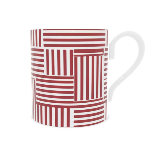 Elegant Striped Bone China Mug in Red and White