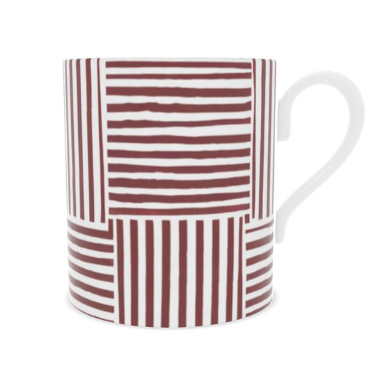 Striped Fine Bone China Mug | Elegant Red & White Luxury Design